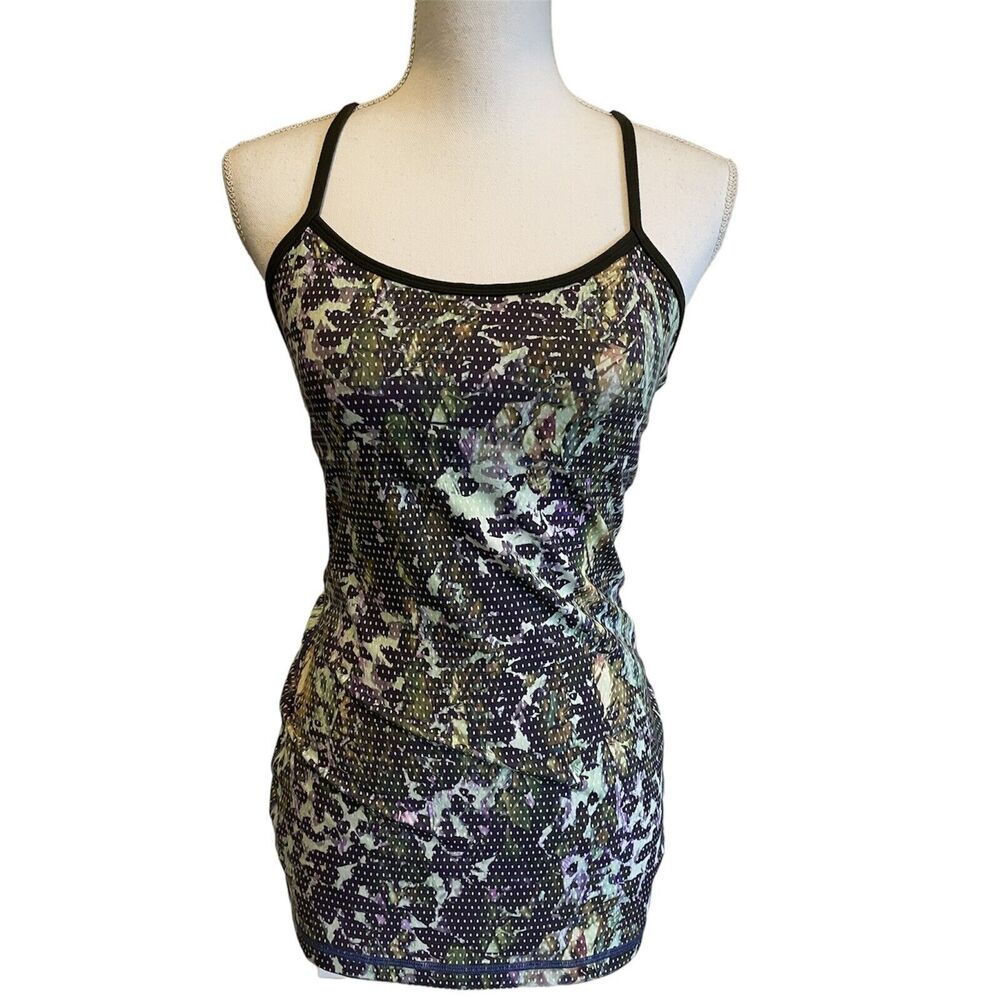 Lululemon Women's Power Y Tank Top Size 6 Floral Sport Multi Purple/Green EUC
